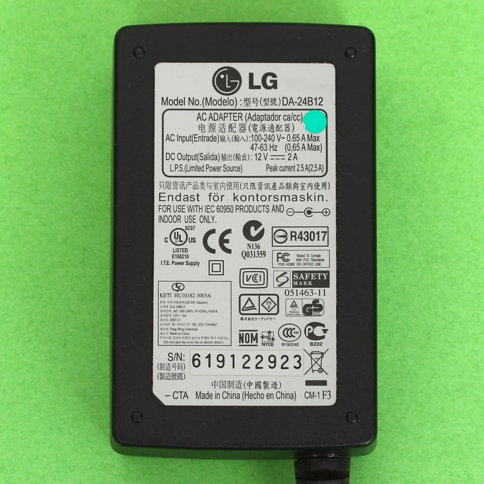 Genuine LG Monitor Power Adapter PSU DA-24B12 12V 2A 24W  - Image 2 of 3