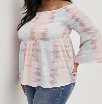 smocked cold shoulder top