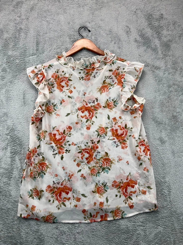 Blusa Mossimo Boho Feminina Grande Bege Floral Transparente Sem Mangas Feminina - Imagem 4 de 4