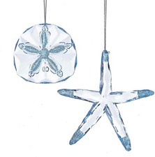 Kurt Adler Blue Starfish and Sand Dollar Shells Christmas Holiday Ornaments Set