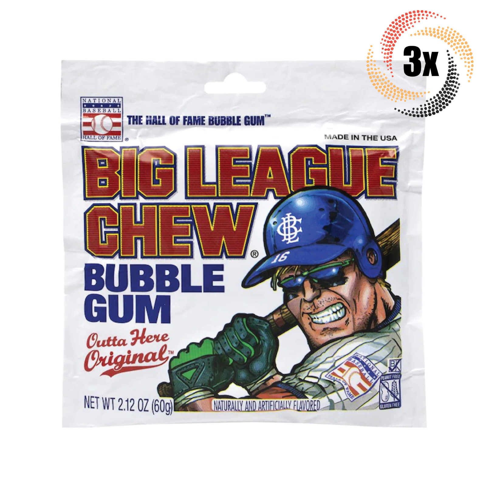 3 упаковки | Жевательная резинка с оригинальным вкусом Big League Chew | 2,12 унции | Быстрая доставка!