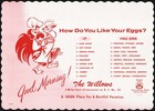 Vintage placemat THE WILLOWS restaurant cartoon chicken Lancaster Pennsylvania — photo 1