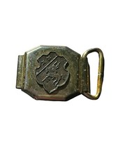 Vintage Gold Tone Metal Belt Buckle Indian Warrior Crest 2" long