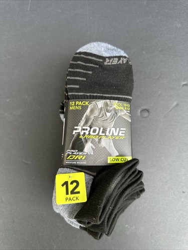 Proline By Pro Player Men’s Black Quarter Crew Socks 12/ Pkg Sz 10-13 Shoe 8:12