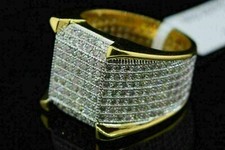 2.50Ct Round cut Real Moissanite Ring Men's Wedding Band 14K Yellow Gold Plated