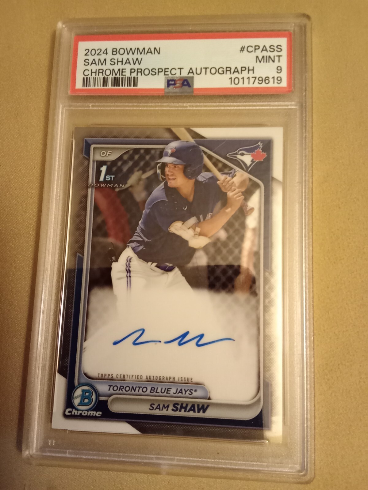 2024 Bowman Chrome Prospects Sam Shaw AUTOGRAPH #CPA-SS PSA 9 Mint Baseball Card