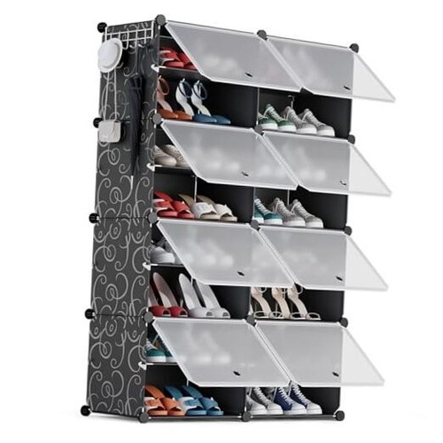 Shoe Rack Organizer 8 Tier Shoe Storage Cabinet 32 Pairs Covered Shoe Rack