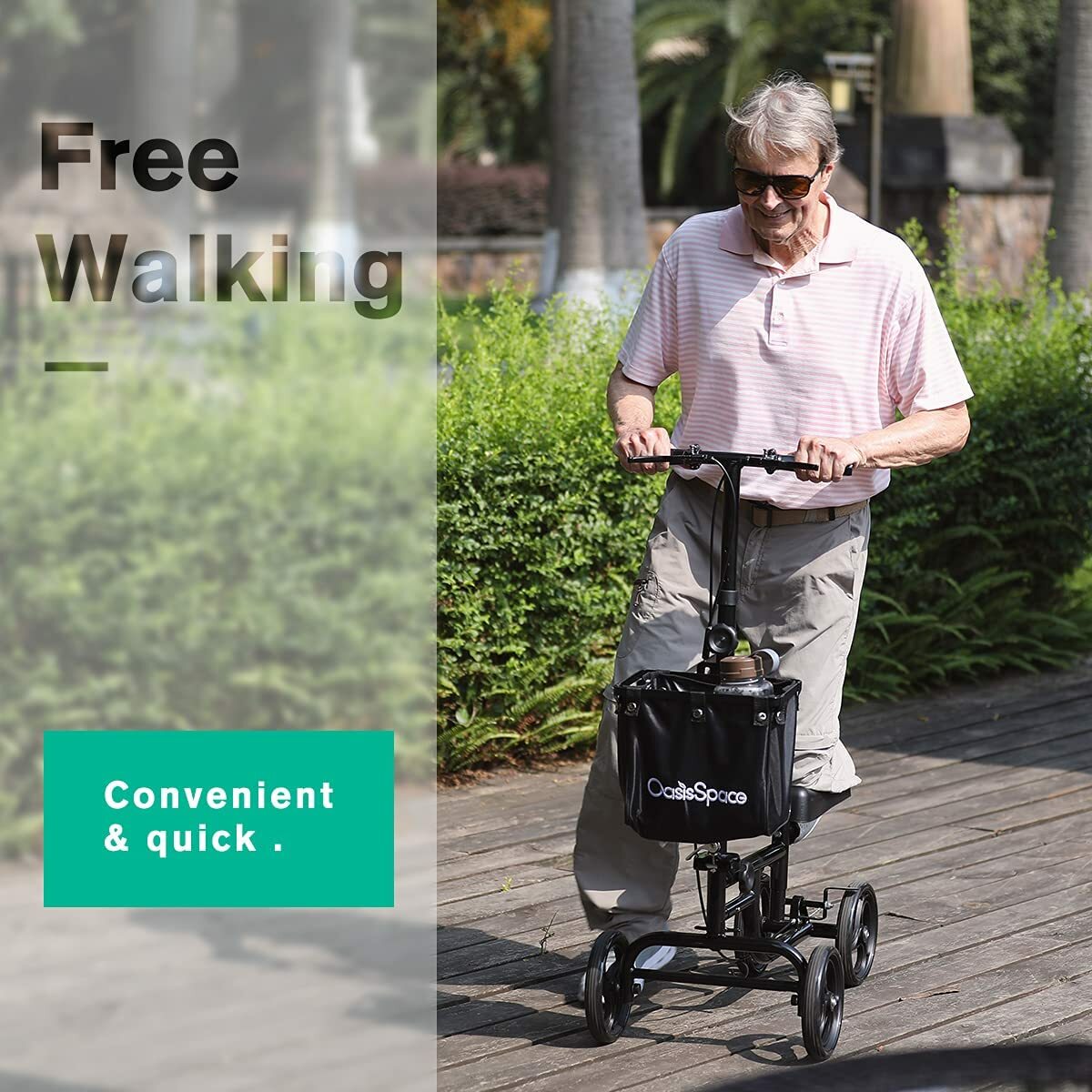 OasisSpace Steerable Knee Walker with a Quick Foldable Mechanism Deluxe