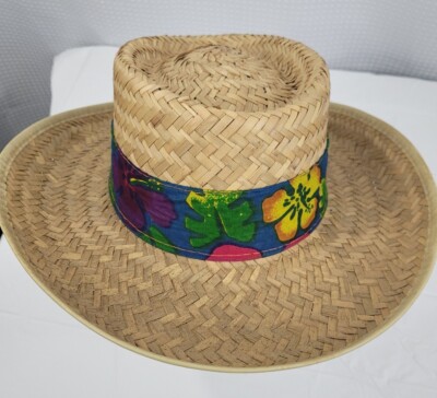 Wide Brim Straw Hat Made in Mexico with Blue Tropical Hat 