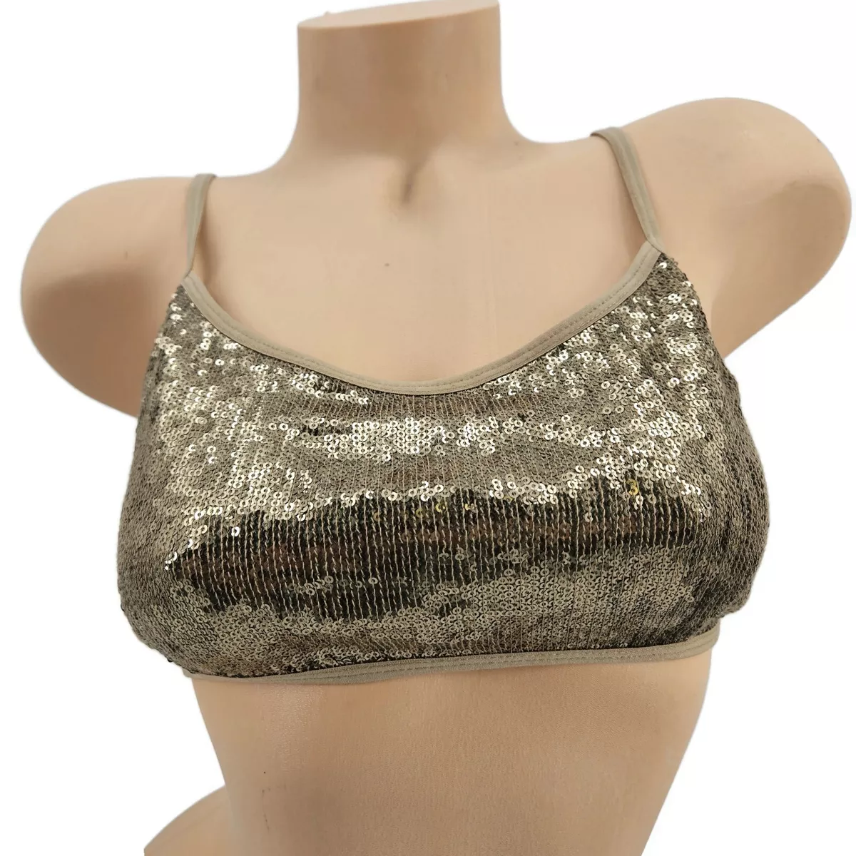 New Chan Luu Sequin Bralette Womens S Sepia Tan Brown Sports Bra Gold NWOT