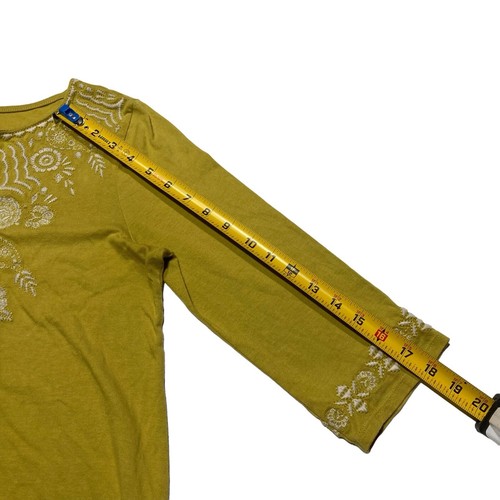 J Jill Mustard Yellow 3/4 Sleeve Floral Embroidered Top Women’s Petites Size PS - Bild 7 von 7