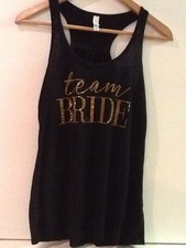 BELLA Black Embellished TEAM BRIDE Racerback TANK TOP S Small