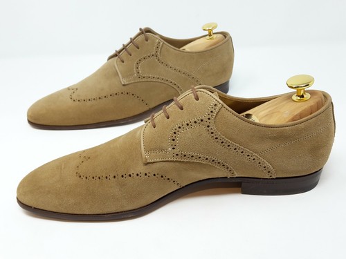 Santoni FAM 7816 Sella Wingtip Derby Brogue Beige Scamosciato EU 41,5/42 UK 7 US 8 F - Foto 5 di 12
