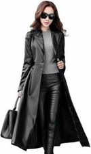 Women Genuine Real Leather Lambskin Long Trench Overcoat Collar Coat Jacket