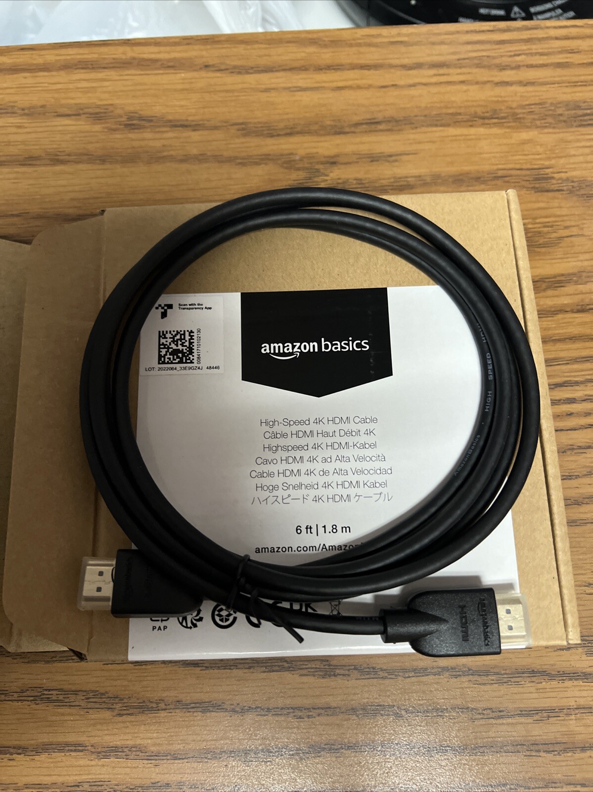 Amazon Basics High-Speed 4K HDMI Cable - 6 Feet 1-Pack Black