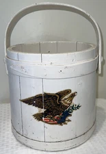 Antique Primitive Firkin Suger Bucket White Paint Applied Eagle Decal 9 1/2"