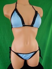 Exotic dancer stripper baby blue/black two piece bikini dance outfit - dancewear