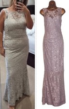 Lipsy Maxi Dress 12 Silver Grey Split Lace Party Occasion Evening Wedding Prom