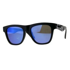 KUSH Sunglasses Unisex Square Horn Rimmed Black Frame Mirrored UV 400