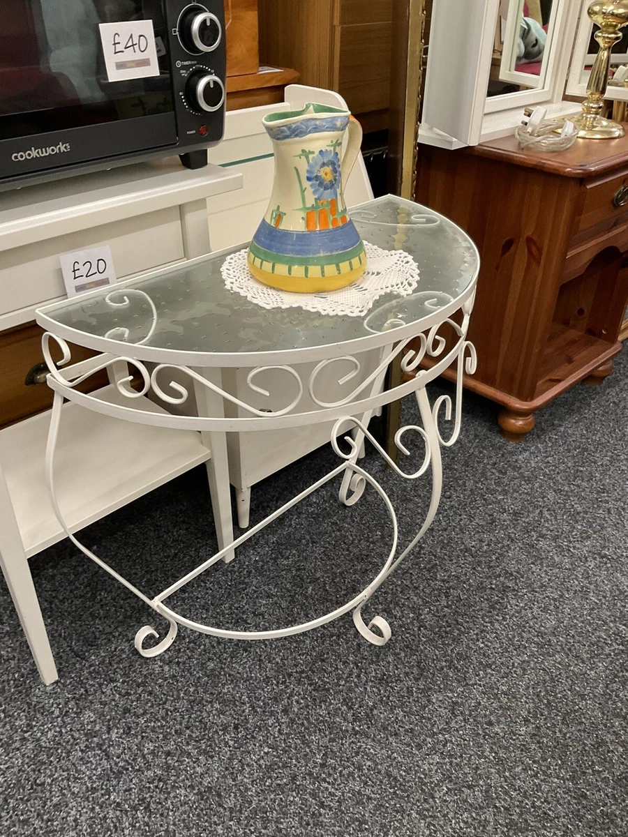 vintage retro hall telephone table half moon white wrought iron