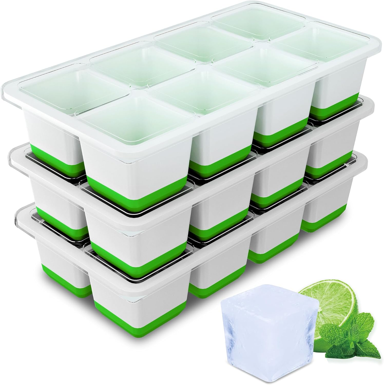 Silicone Ice Cube Tray Large, 3 Pack Large Ice Cube Moulds, Easy Release Bpa-Fre