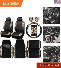 Universal Fit Leopard Print Faux Leather Car Interior Set - Stylish Protective Universal Fit Leopard Print Faux Leather Car Interior Set - Stylish Protective