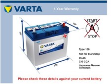 Battery fits MITSUBISHI OUTLANDER Mk3 2.0 2014 on Varta 154 330A 45Ah Quality
