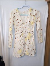 Free People Long Sleeve White Dress Yellow Flowers And Orange Polka Dots Size XS