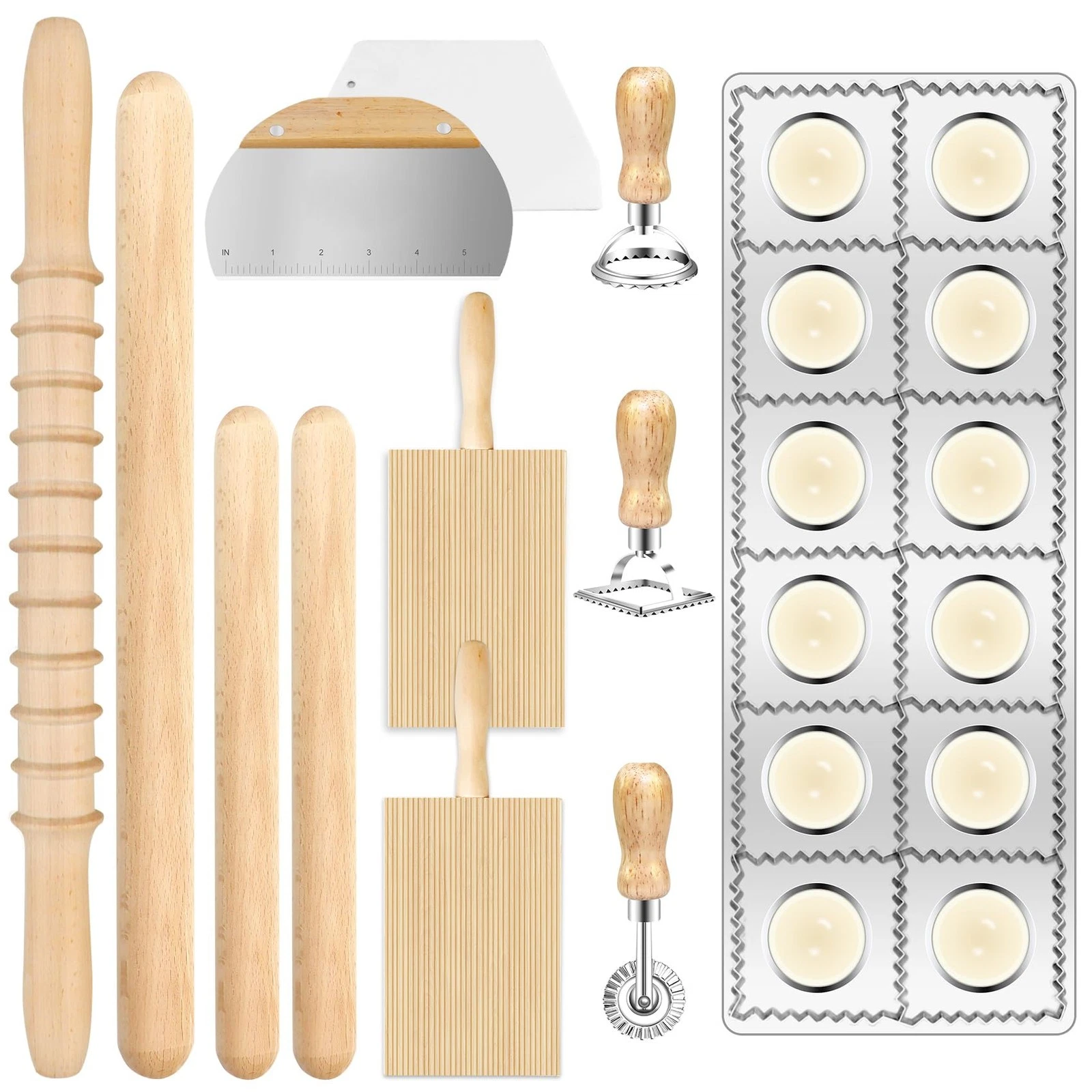 Pasta Making Tools Set 12 Pcs Wooden Kit Roller Accessories Kitchen DIY