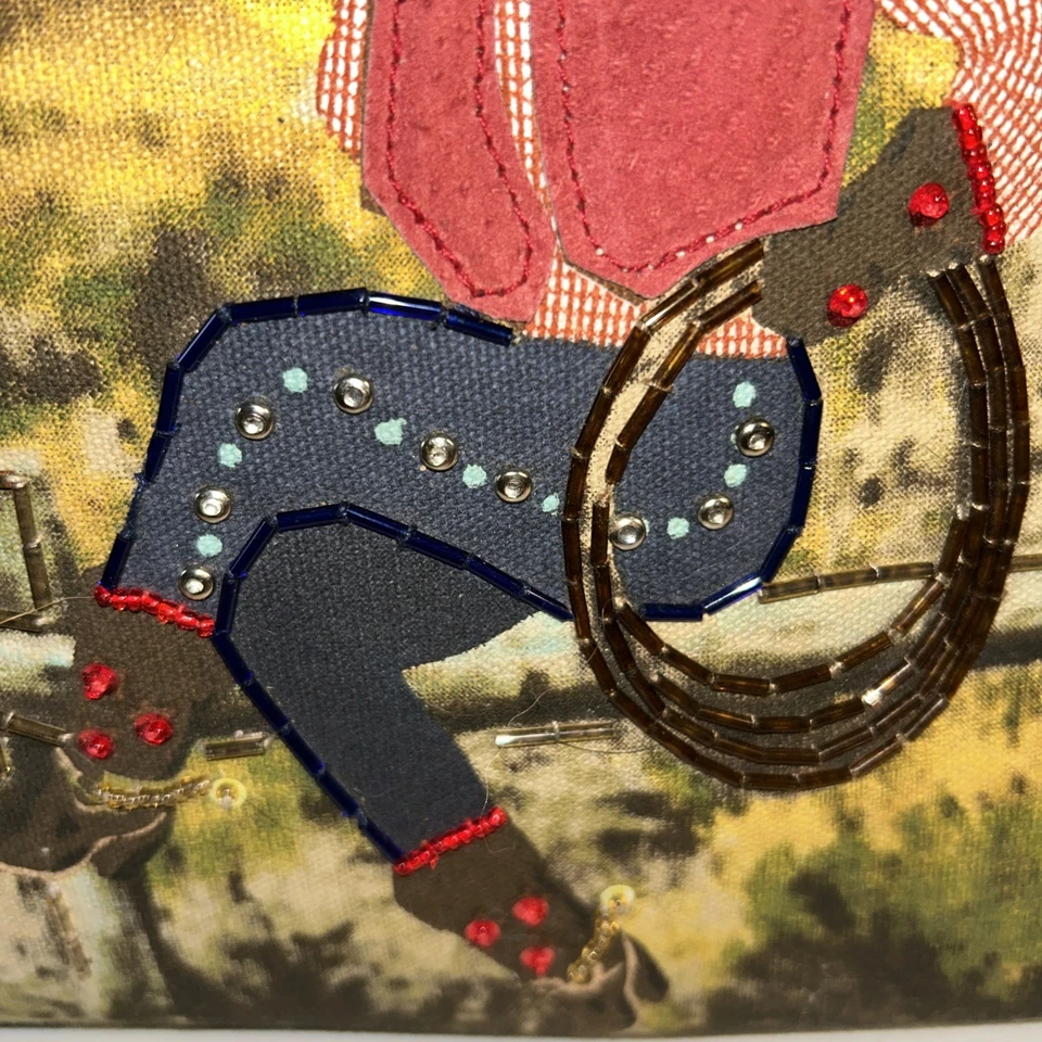 复古 90 年代牛仔 Rodeo 西部装饰帆布单肩包托特包钱包 — 第 4/4 张图片