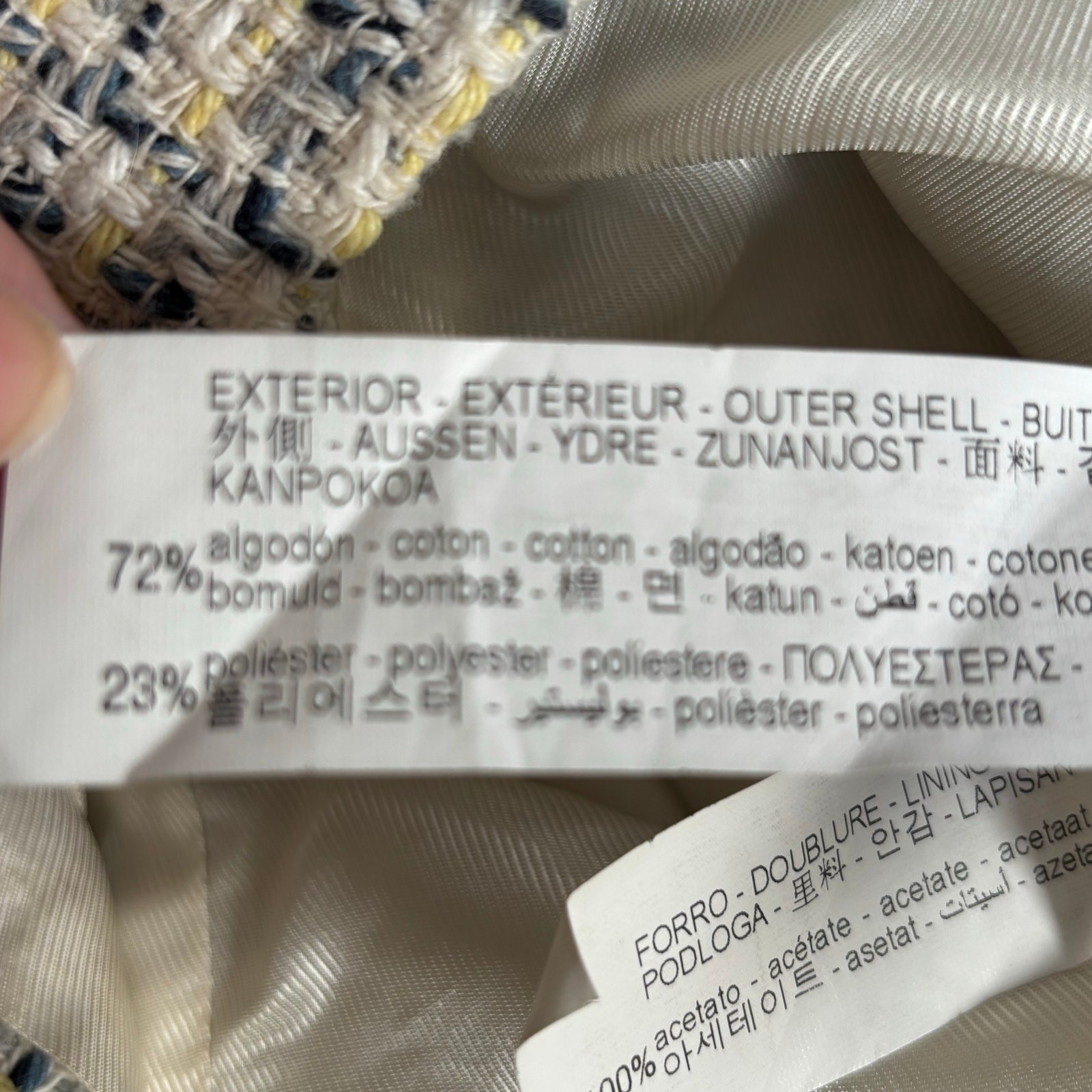 Zara Basic Cropped Tweed Jacket Blue Yellow Fring… - image 11