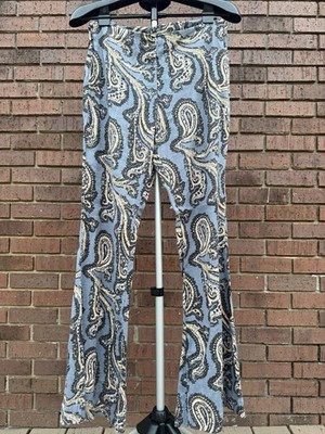 Free People Paradise Paisley Printed Linen Blend Pants Blue Combo Size Medium