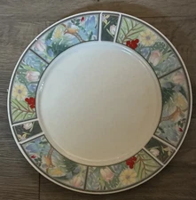 Vintage Lynns 10" Dinner Plate Birds Flowers Tropical Retro 1990s Disc Has Chip