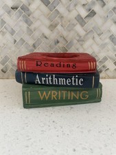 Vintage Multi-Color Ceramic Plant Holder  Stacked Book Shaped The 3 R&rsquo;s Teacher