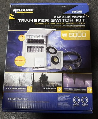 Reliance 306LRK 30Amp BackUp Power Manual Transfer Switch Kit PreWired 6-Circuit