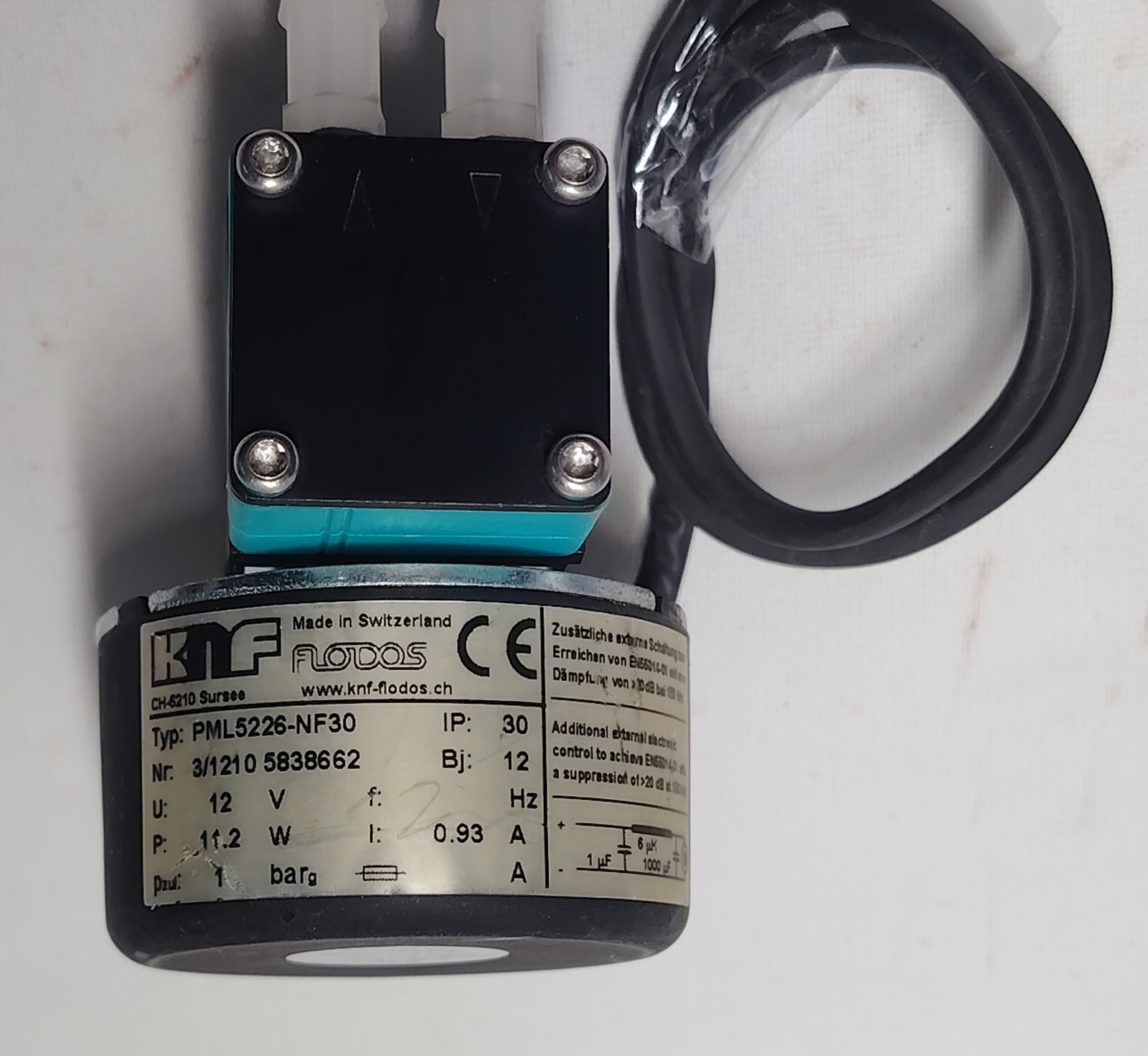 KNF Flodos PML5226-NF30 Parker Domnick Hunter Hydrogen Generator Pump 12VDC NOB