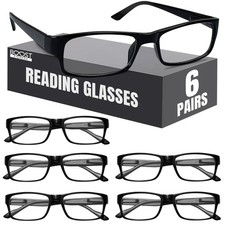 Boost Eyewear 6 Pack Reading Glasses, Traditional 6 Count Pack of 1 , Black