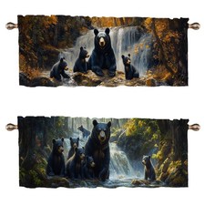 Black Bear Kitchen Curtains 2 Set for Windows Wildlife Bear Vintage Cabin For...