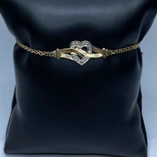 14k Gold Two Tone Melee Diamond Open Heart 6 3/4" Bracelet 2.2g