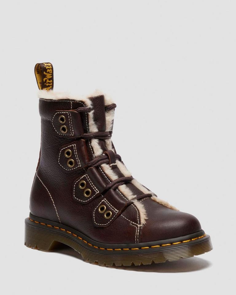 DR.MARTENS 1460 Faux Fur Lined Lace-To-Toe Boots Women's Size 8 Dark Brown -Rare