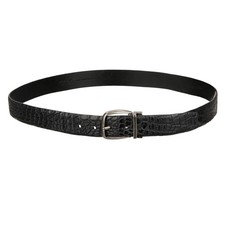 DOLCE & GABBANA Antique Silver Buckle Croco Leather Belt Black 95 38