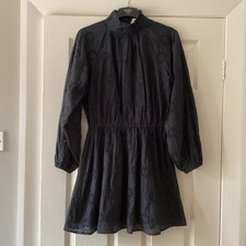 Ladies medium Mango black long sleeved Broderie  Cotton Dress 