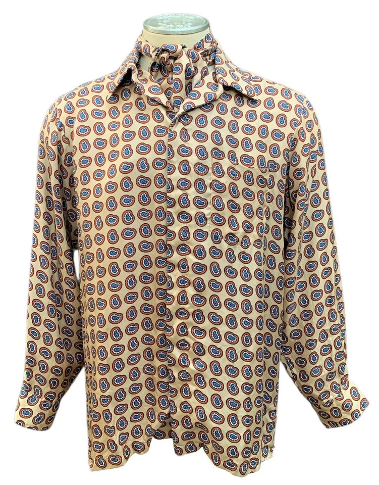 Camisa de salón y Ascot de seda con estampado de cachemira vintage de mediados de los 70 de SULKA - talla L/XL Foto 2 de 4
