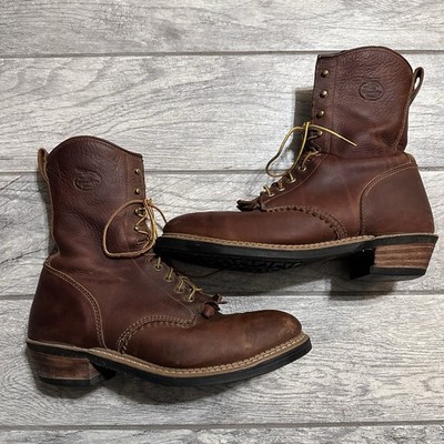 Georgia Boot USA Brown Leather Lace Up KILTIE Western Trucker Farm Boots 9M