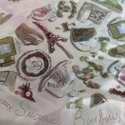 CHANEL PARIS スカーフ Chanel Silk Scarf Eiffel Tower & Sweets Design White 57 Corners