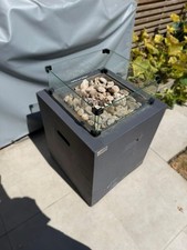 Kettler Kalos 52cm Square Gas Fire Pit Column - Slate Grey + Glass Guard & Cover
