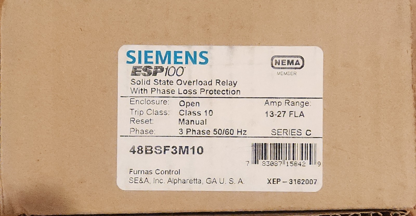 Siemens 48BSF3M10 SER. C 600VAC 13-27A NSMP