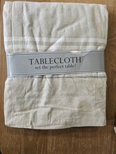 WHITE FRENCH STRIPE Striped Rectangular Tablecloth 60x104in Beige White Cloth