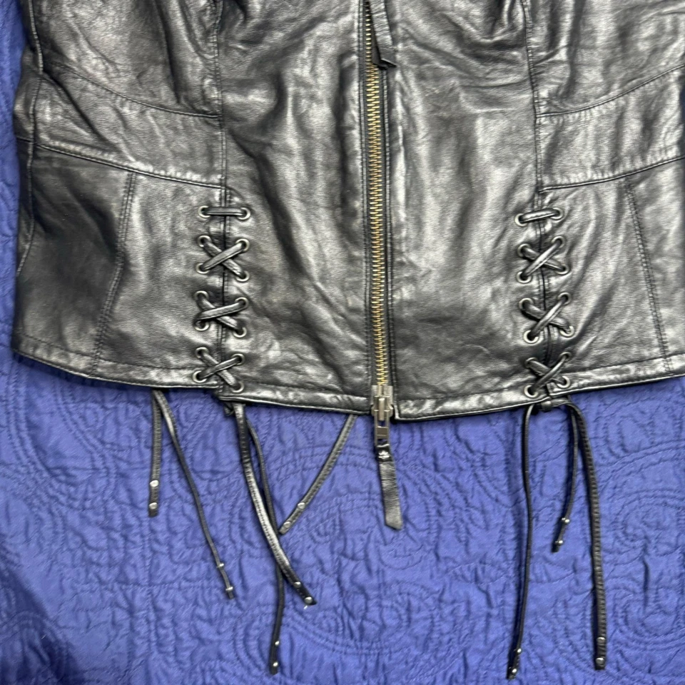 Harley Davidson Black Leather Vest Corset Lace Up Biker Top Women's  ? Read - Image 3 of 4
