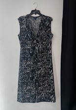 Chaps Black White Geometric Knee Length Dress Buckle V-Neck Sleeveless Size L